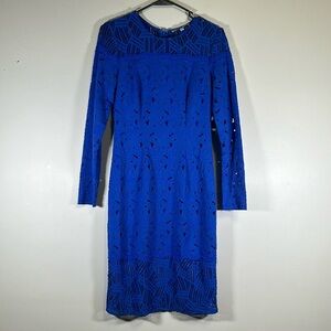 Antonio Melani blue floral lace sheath dress size 2 long sleeves